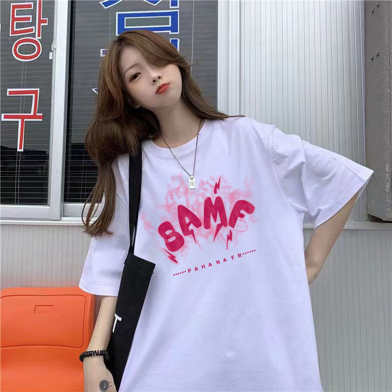 Harajuku cotton short sleeve T-shirt female Korean version of loose long ins trend round neck half sleeve jacket summer new