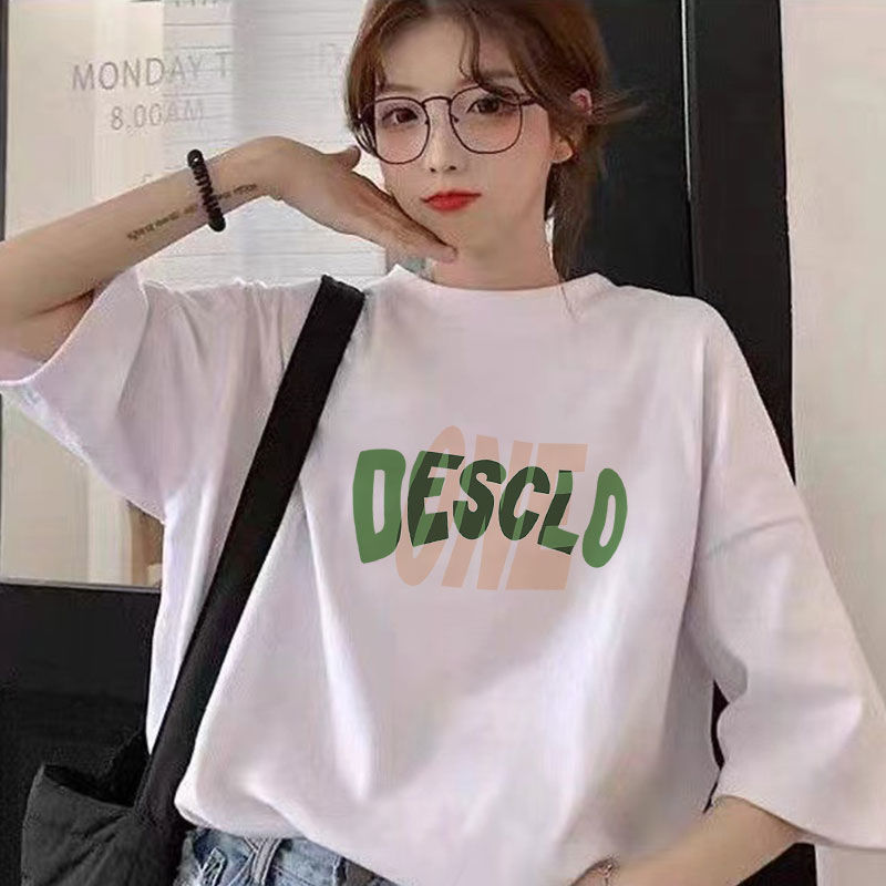 Large size women's summer new cotton short sleeve T-shirt female students Korean version of loose long round neck half sleeve jacket