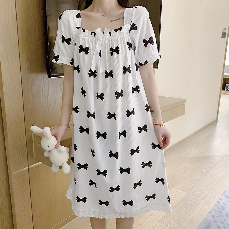 2022 new pajamas women summer short sleeve fat mm plus fat plus size 200kg princess wind sweet printed nightgown