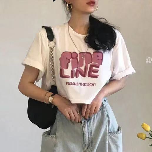 White short student T-shirt female 2021 summer new short sleeve Korean version of loose silk elegant wind high waist ins tide coat
