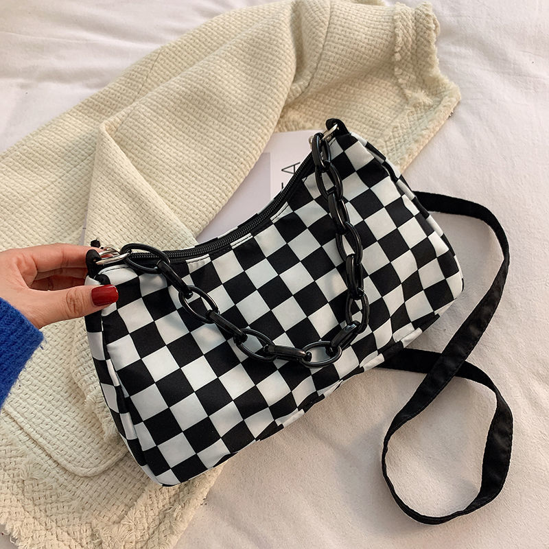 Japanese ins checkerboard fashion One Shoulder Messenger Bag chaoharajuku simple nylon bag versatile student handbag female