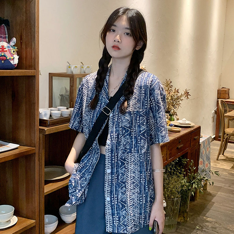 Vintage Port style short sleeve shirt women's small minority summer 2021 New Vintage loose thin coat top