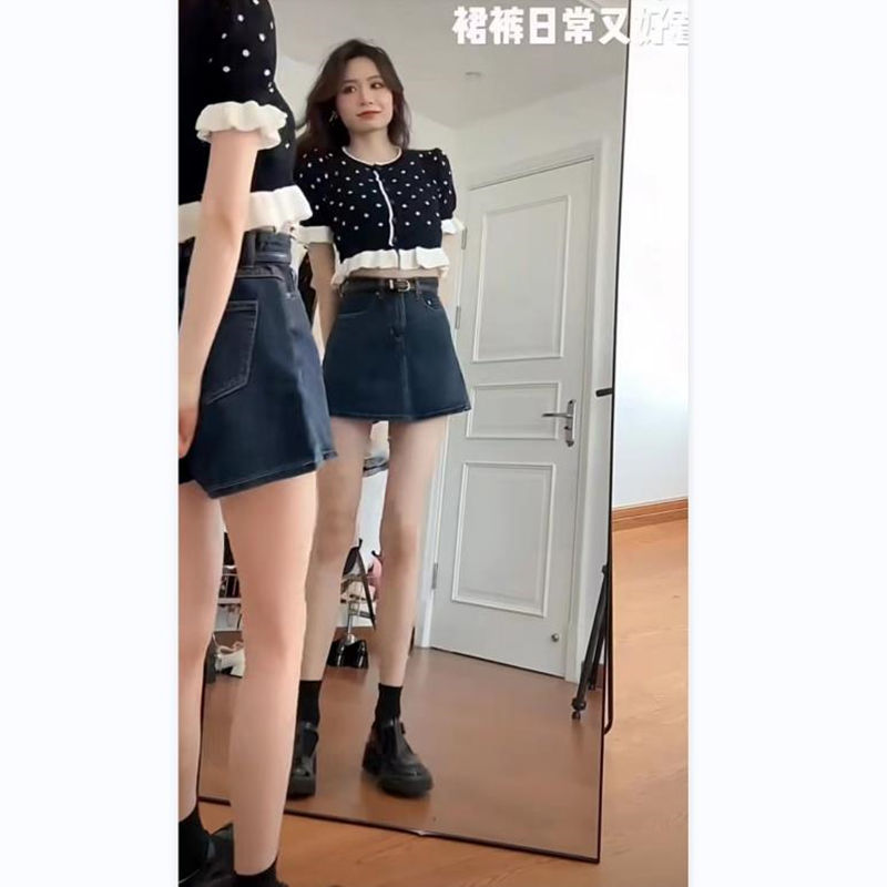 Light proof denim skirt new summer A-line skirt large size fat mm thin cover crotch short skirt pants design