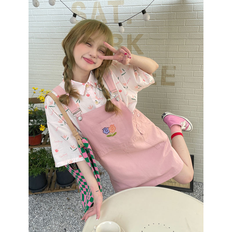 Small fresh embroidered suspender skirt Children Summer 2022 new pink cute aging design loose dress