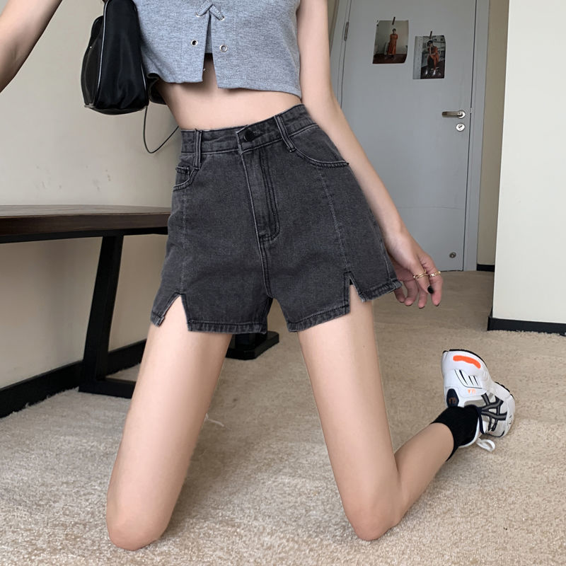 Summer 2022 new Korean denim shorts women's high waist split loose and versatile slim wide leg pants A-line hot pants