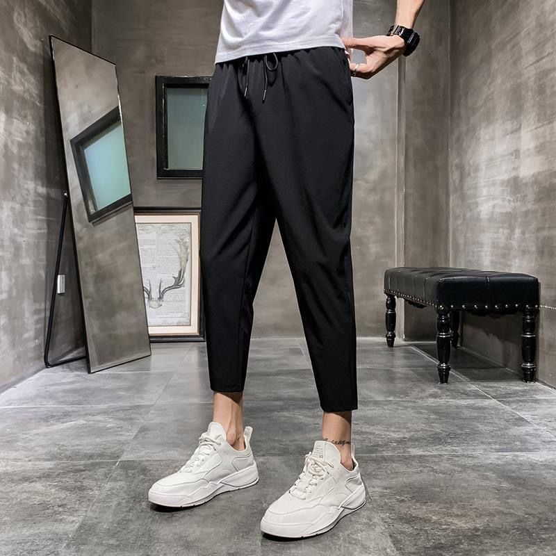 Summer thin 9-point casual pants for young men and students Korean version trend straight tube loose Leggings drop feeling pants trend