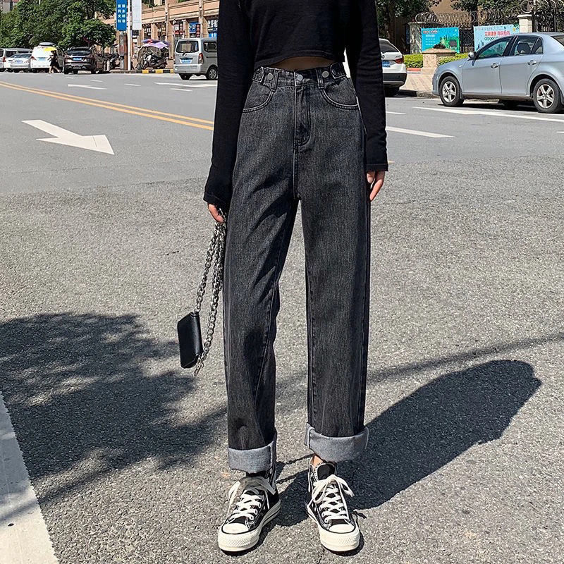2022 spring and Autumn New High Waist Wide Leg Jeans Women's loose Korean students' slim and versatile straight tube floor mops