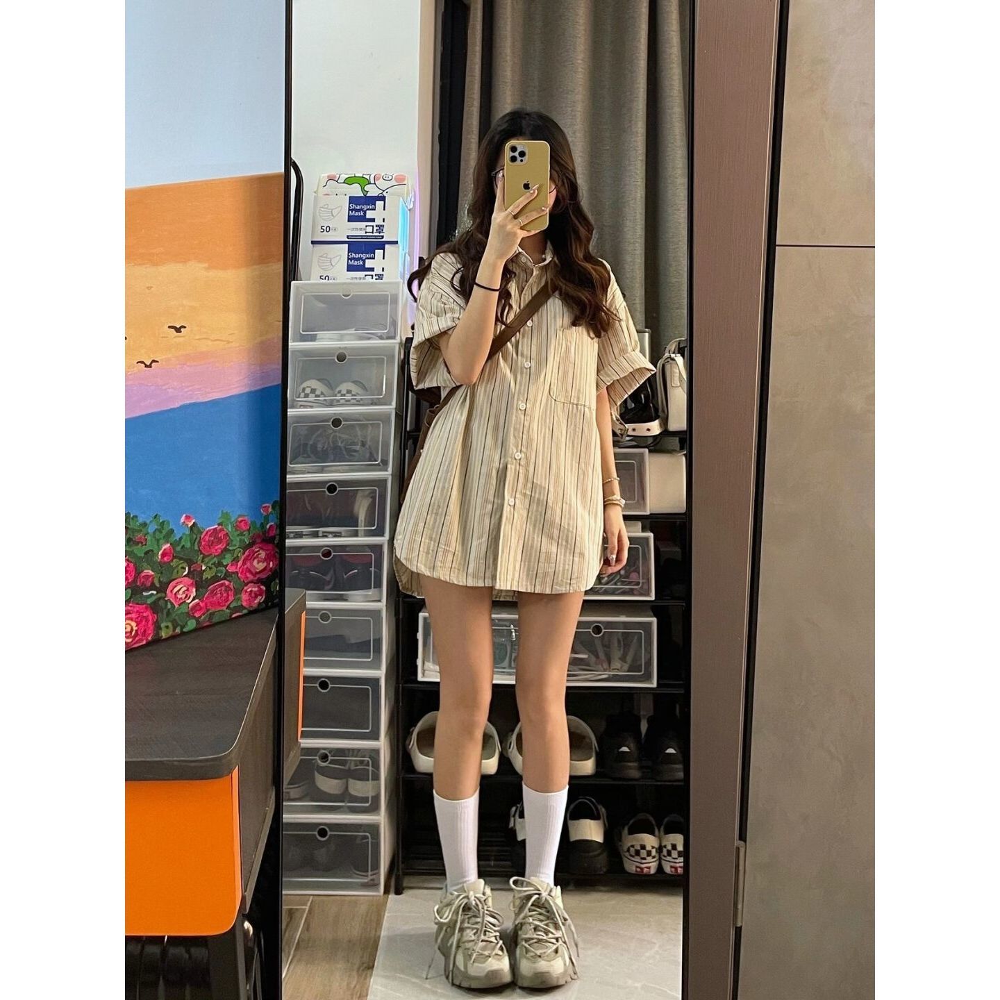Hong Kong style retro chic stripe short sleeve shirt women's design sense minority summer 2022 new loose cardigan top
