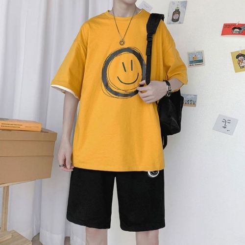 Summer sports suit men's Korean version of trendy boys' clothes one set with casual short sleeved shorts handsome two-piece set