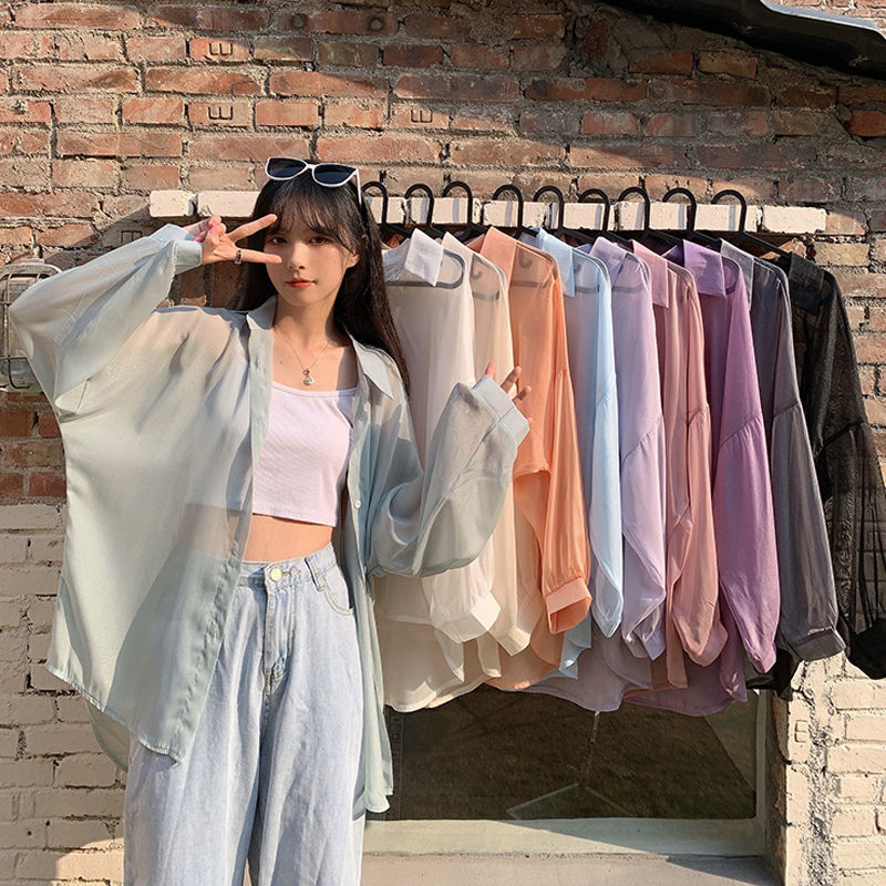 Shirt coat women's summer thin sunscreen shirt 2022 new early autumn retro Hong Kong Style versatile long sleeve top