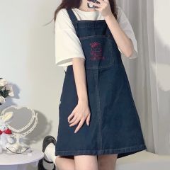 Summer fat mm Japanese washed denim strap skirt female student Korean version small loose thin Jumpsuit short skirt