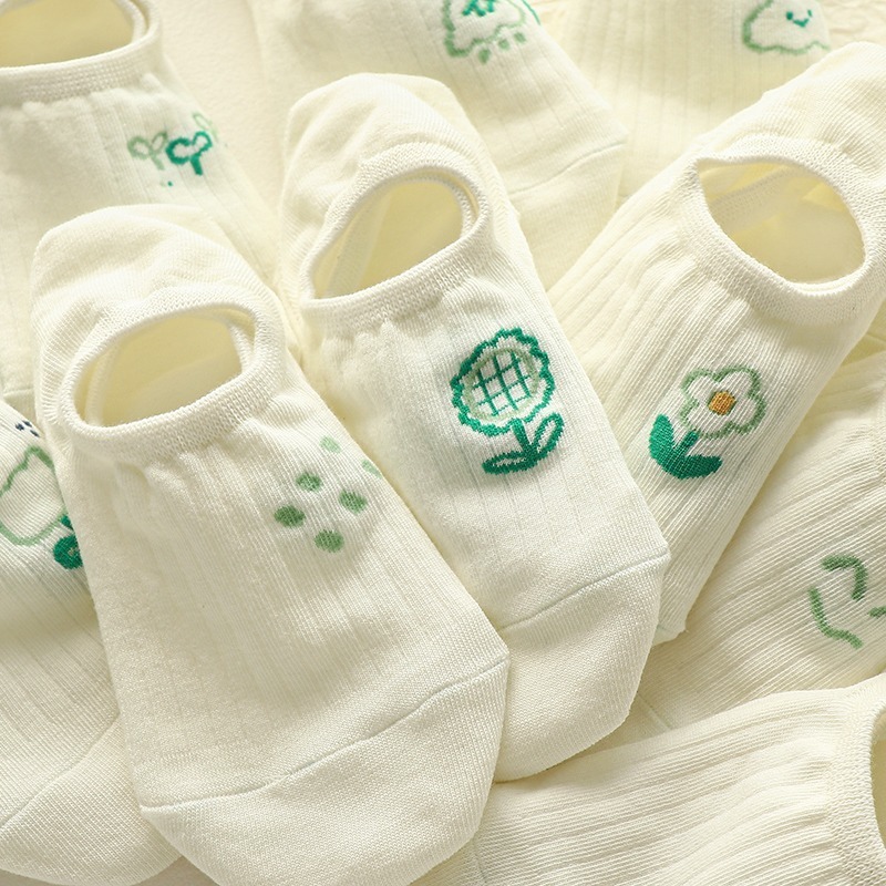 White socks women's boat socks shallow mouth invisible socks silicone non slip heel Cute Summer thin summer socks