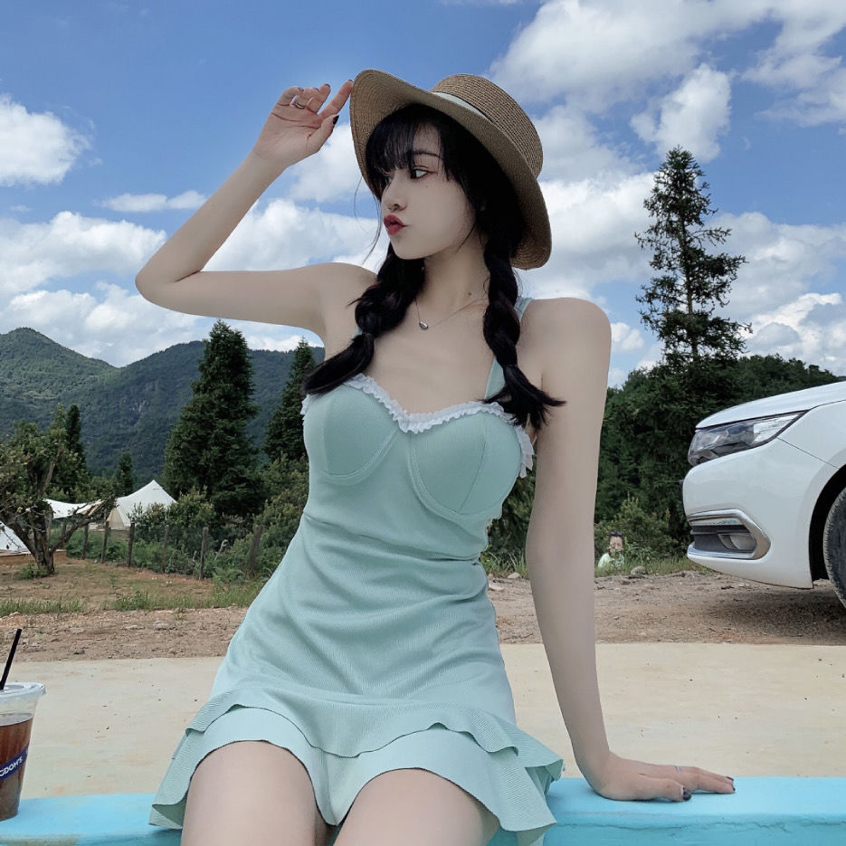 New Korean ins Cute Japanese one-piece skirt sexy thin girl bathing in hot spring swimsuit girl Xia 155