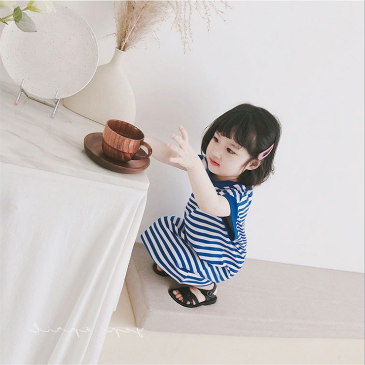 2020 summer new girls' baby Navy Blue Stripe sleeveless T-shirt dress