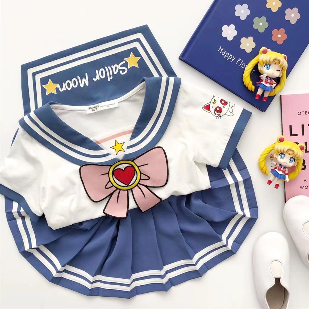 Girls' 2022 new summer beautiful girl warrior suit skirt cute college style pleated skirt Korean two piece set