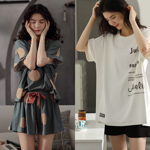 Pajamas women summer suit short sleeve summer female student cartoon loose large size externally wearable home clothes two piece set