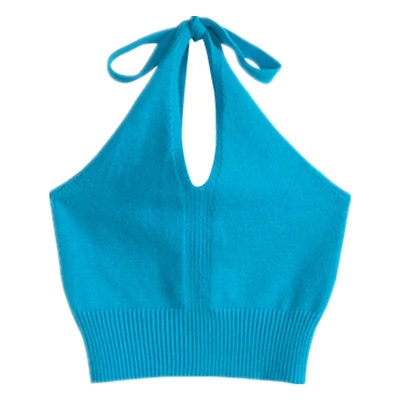 Large hanging neck suspender vest women's 2021 summer hot girl net red fried Street ins wearing a short top with a beautiful back