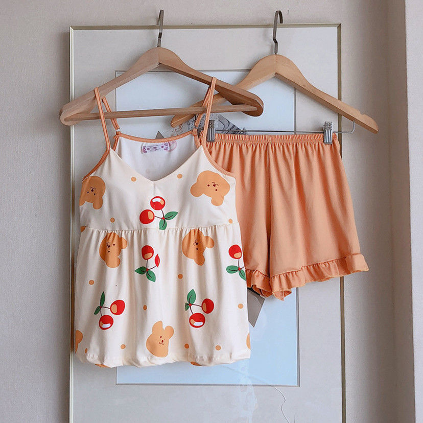Bring your own cushion, suspender, nightdress, female summer sexy and cute, Korean version, net red, thin, girls' home clothes, two-piece suit