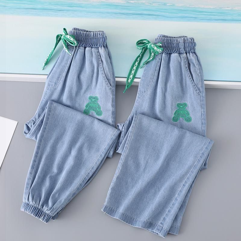 Girls' pants spring and summer thin children's spring and summer outer wear ice silk anti mosquito pants middle and large children's loose wide leg air conditioning pants