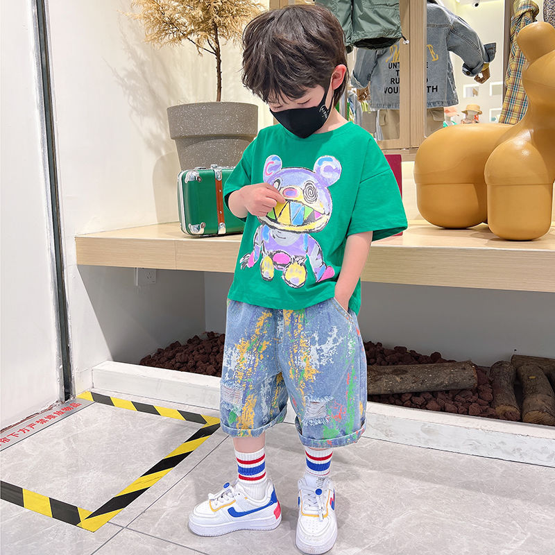 Boys' summer short sleeve suit foreign style boys' net red fried Street 2022 summer new children's handsome baby clothes