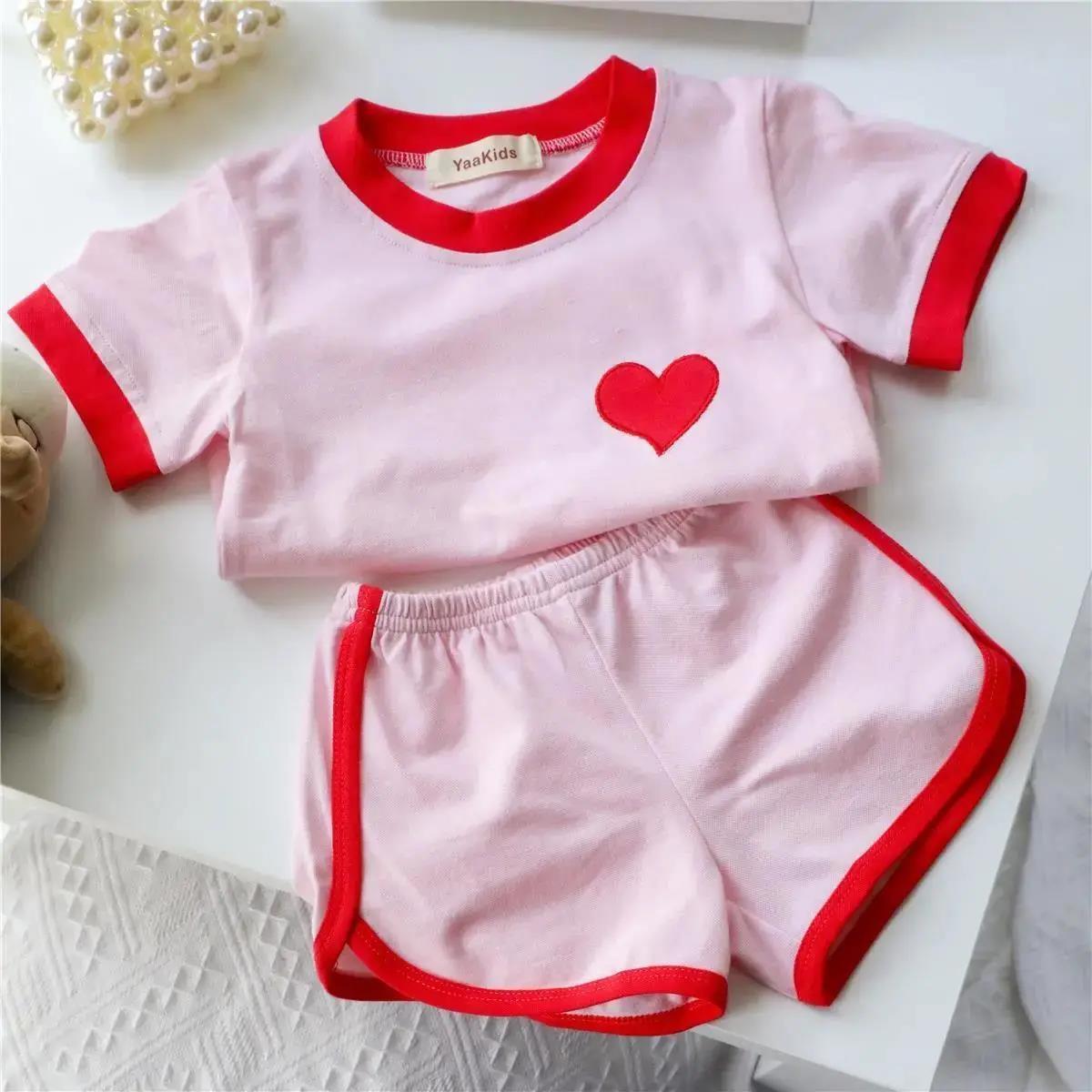 Girls' sports suit 2022 summer clothes new love baby girl Baby Short Sleeve T-Shirt summer leisure trend