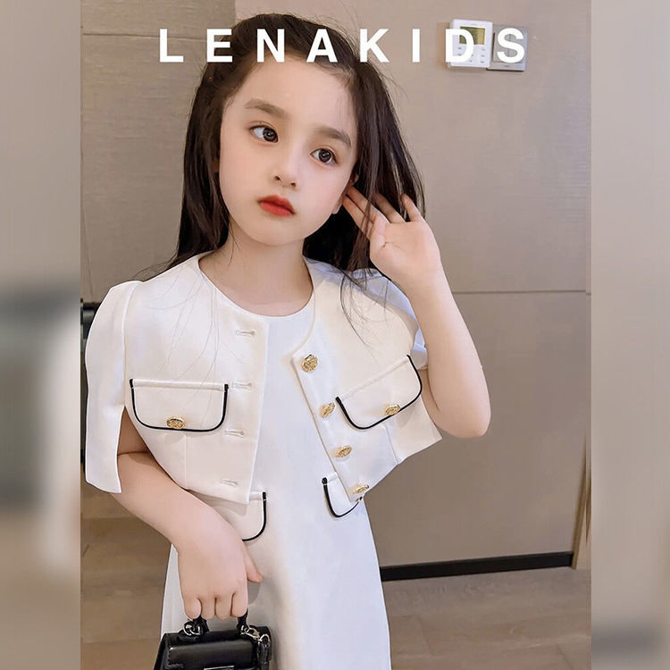 Girls' dress set 2022 new summer fashion small fragrance Cape short coat summer sleeveless skirt