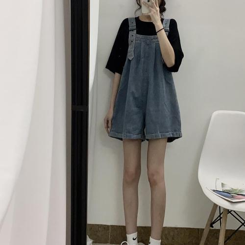 Denim suspenders women's new summer loose thin wide leg pants shorts foreign style pants trend