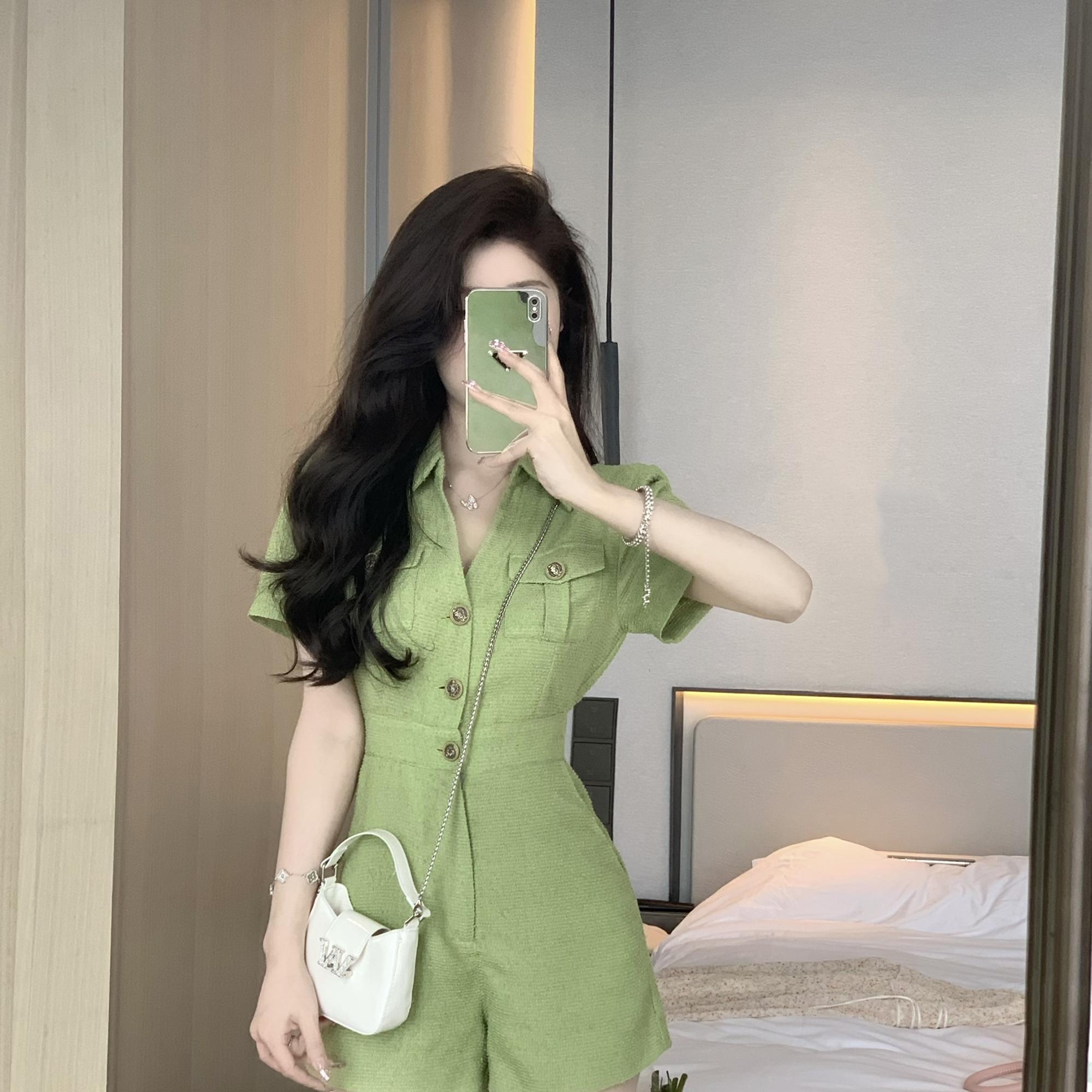 Green Jumpsuit women's 2022 summer Polo neck slim fit Jumpsuit
