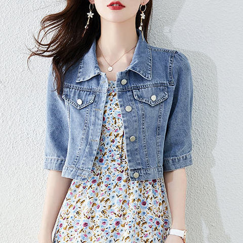 Short denim jacket women's 2022 summer new Korean retro loose large design versatile Fashion Top