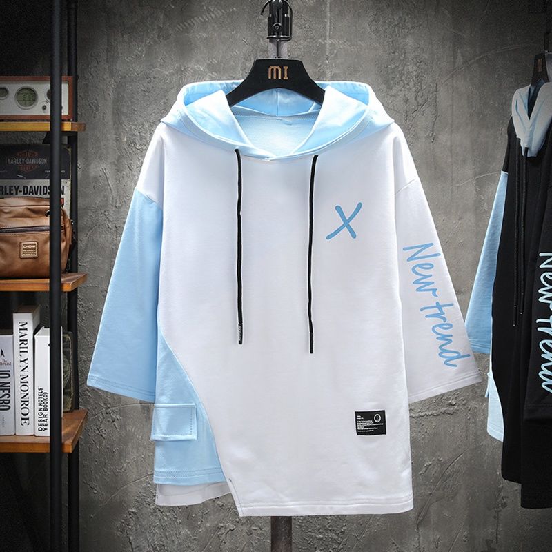 Hooded sweater men's summer thin men's Korean version fashion loose short sleeve t-shirt men's student ins spring and autumn sunscreen clothes