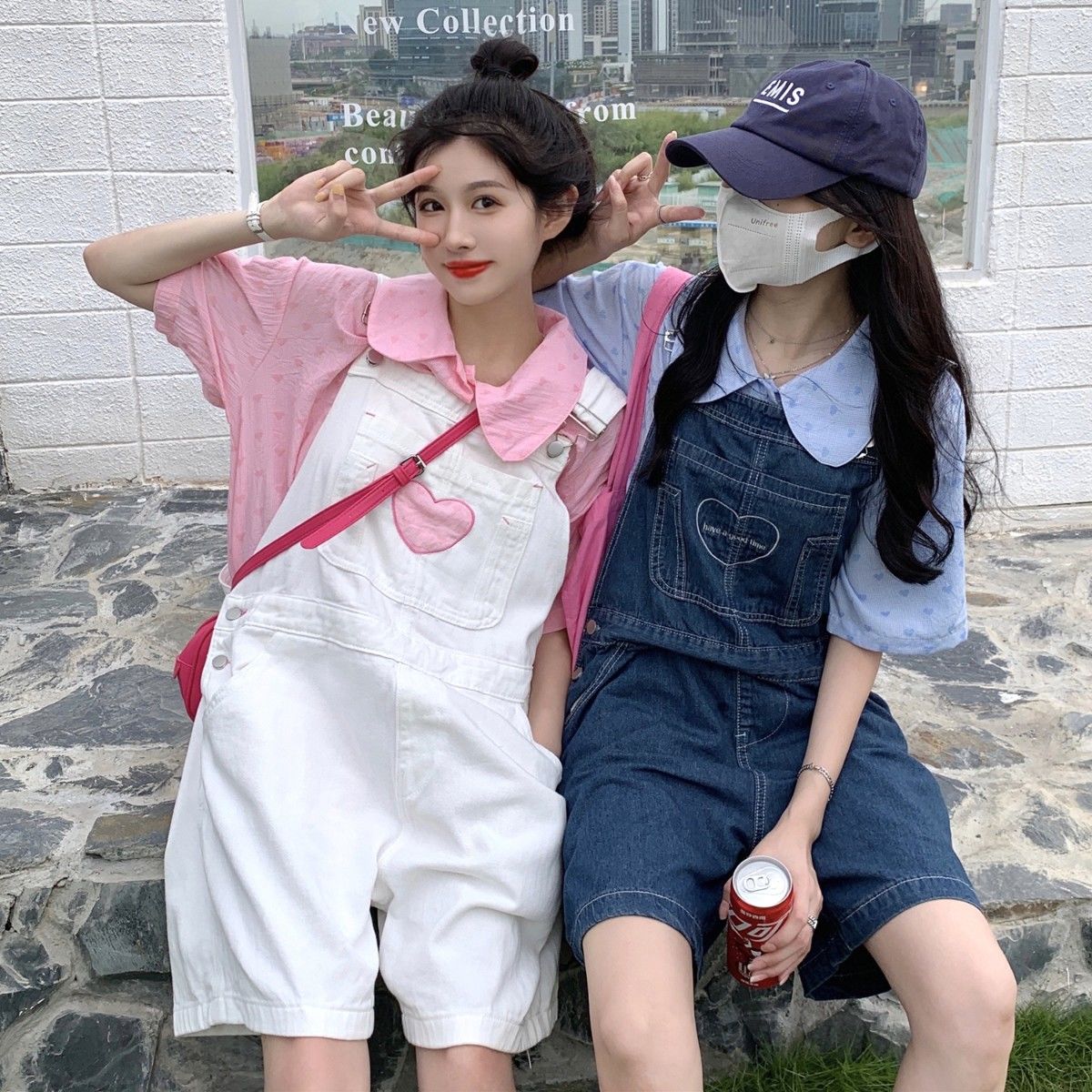 Small aging denim suspenders women's Korean version loose student summer thin wide leg shorts design sense of minority