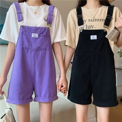 Summer  new Korean version small loose reduced age student one-piece shorts high waist five point cowboy strap