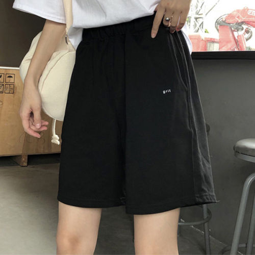 2022 summer new CEC Pants Black cropped pants women's loose wide leg casual sports Korean shorts ins fashion