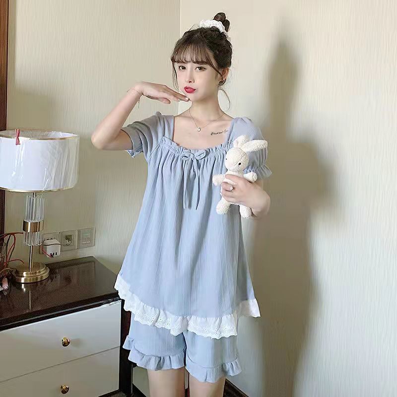 Pyjama girl summer short sleeve shorts two piece suit princess style sweet thin summer home clothes student loose