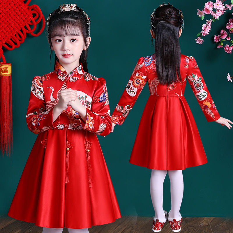 Hanfu girls' spring and autumn dress children's ancient clothes super fairy Chinese Spring girls' cheongsam skirt Tang spring dress