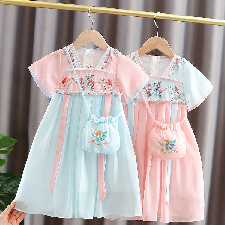 Hanfu girls' dress summer thin short sleeve Tang Style Baby Super fairy Chinese style children's summer ancient Ru skirt