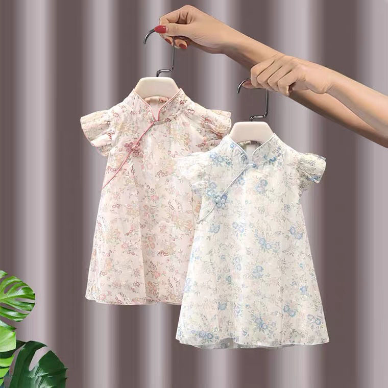 Girls' cheongsam dress summer 2022 new children's Tang suit Chinese style Han suit little girls' exotic princess skirt