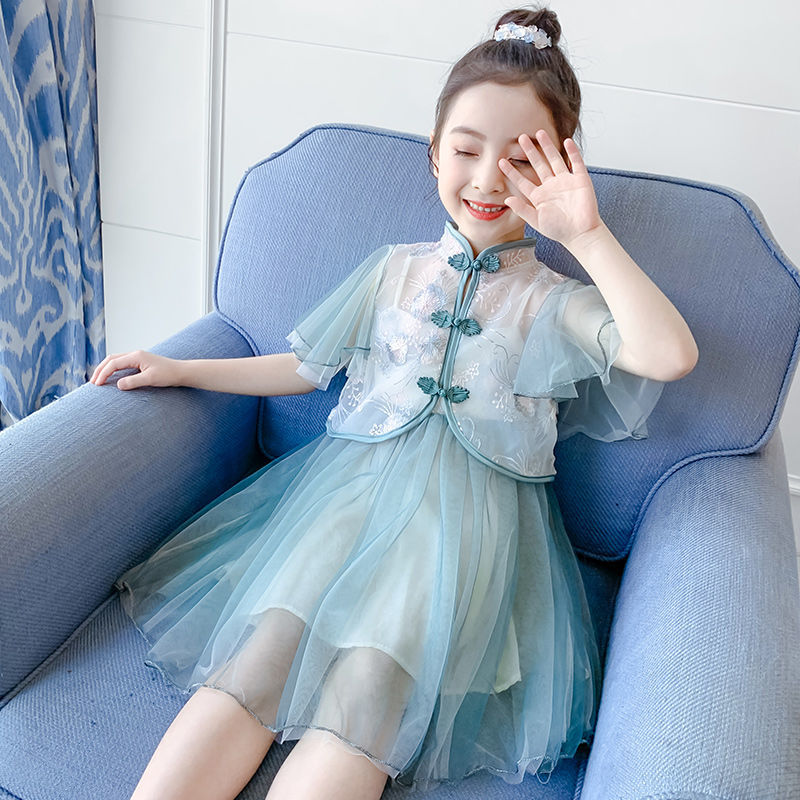 Girls' ancient Han dress summer dress little girls' foreign style Chinese Tang suit two-piece children's suit skirt