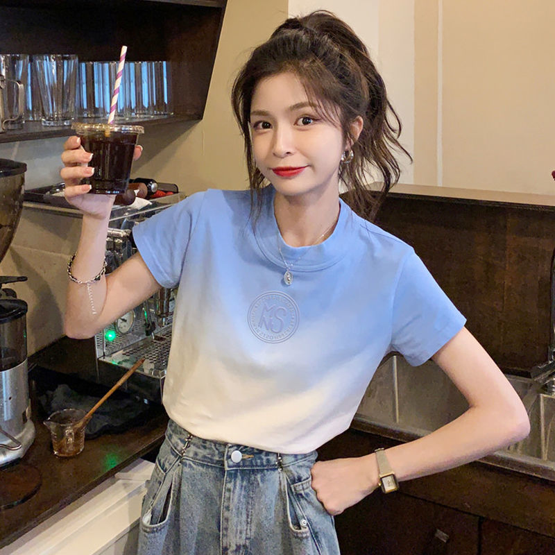 Tie dyed short sleeve T-shirt women's summer 2022 new design sense small man Korean chic short clothes ins fashion