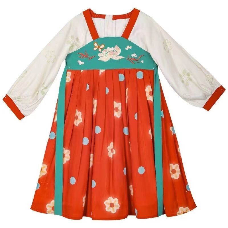 Girls' Han clothes, children's women's super fairy spring and autumn flower god ancient clothes, Chinese style long sleeve Ru skirt, full set of Tang dress