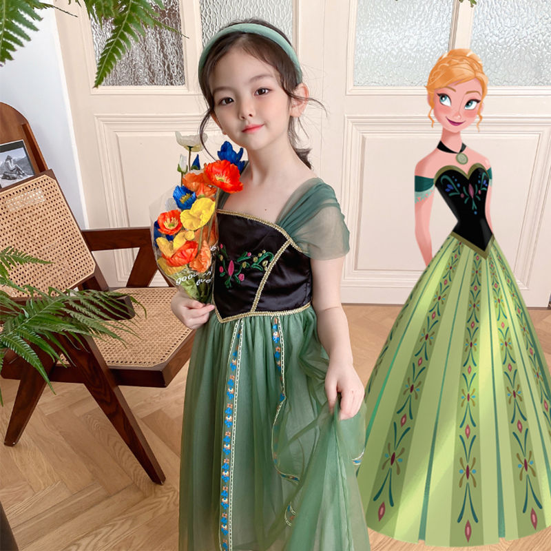 2022 summer new princess Anna dress snow and ice girl's Birthday Dress embroidered children's Fairy performance dress