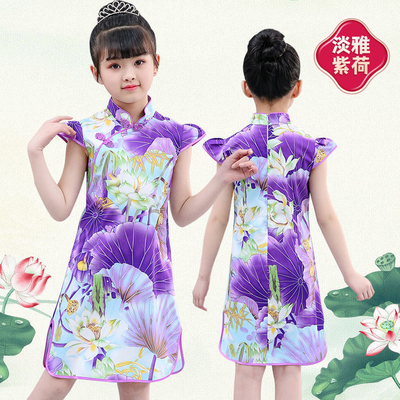 Children's dress summer Tang Qipao Chinese style children's big children's cotton children's girls' retro princess skirt