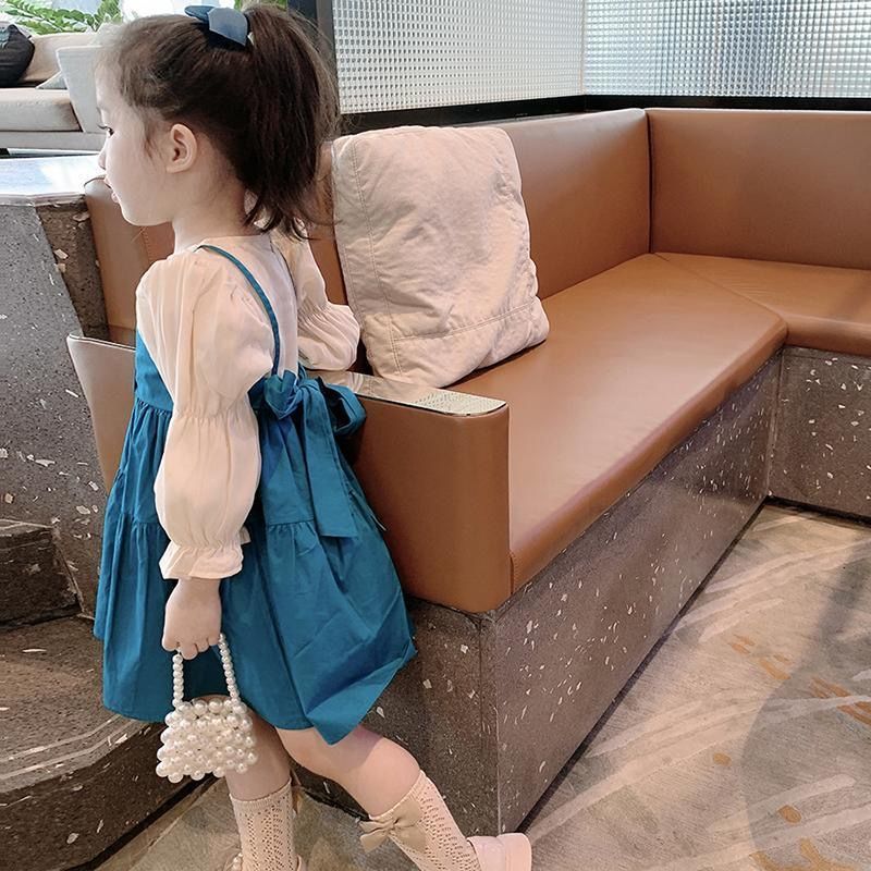 Girls' 2022 spring and autumn new fake two piece dress baby girl long sleeve Princess Dress spring little girl Princess Dress