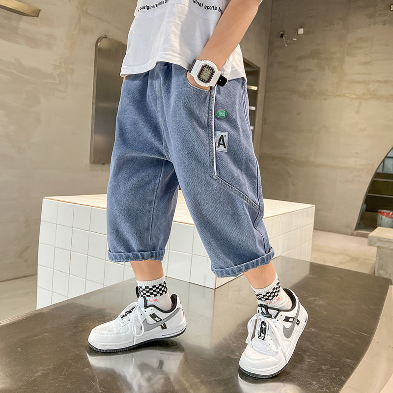 Boys' denim shorts summer thin 2022 new children's Capris summer middle and large children's casual loose pants