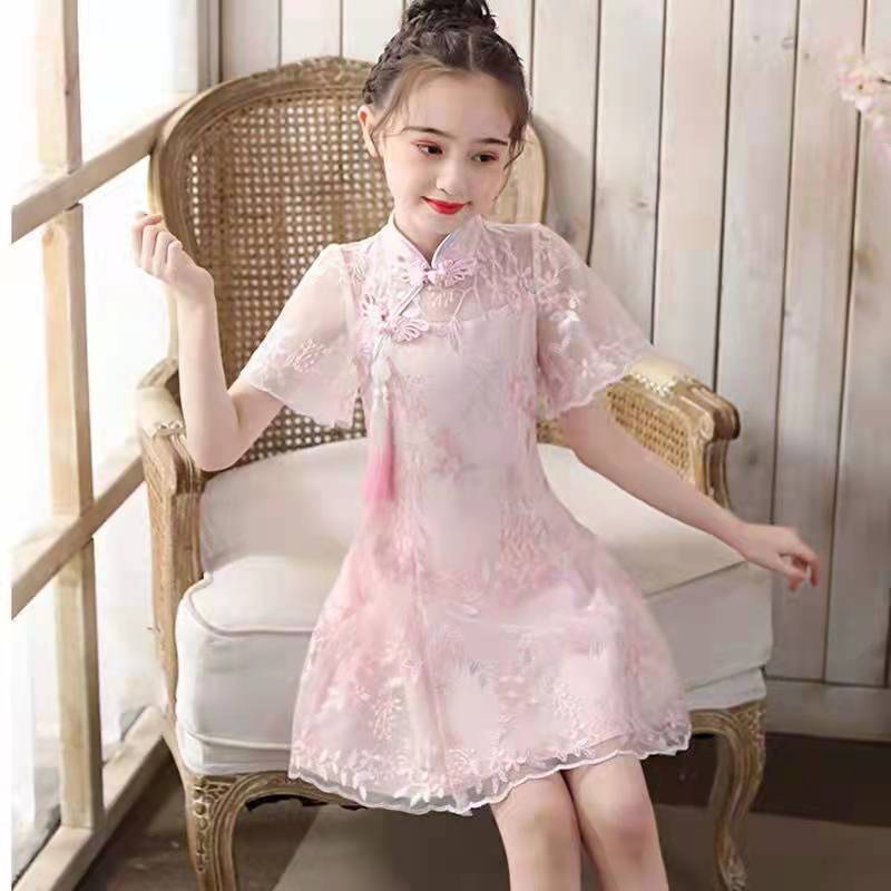Girls' cheongsam dress summer children's dress Princess Dress 2022 new zither performance Dress Girls' Tang suit Han suit