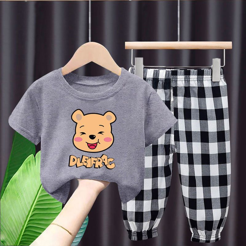 Children's short sleeve set 2021 summer new t-shirt men's and women's children's clothing baby middle and large children's top foreign style two-piece set