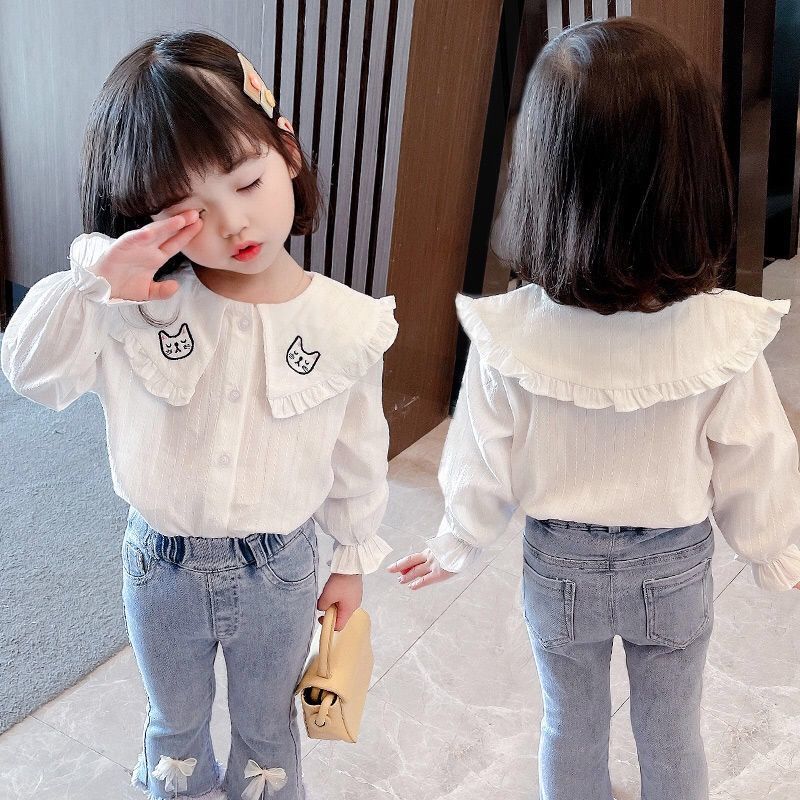 Girls' shirts children's bottoms white shirts spring and autumn summer 2022 new baby collar middle and small children's tops trend