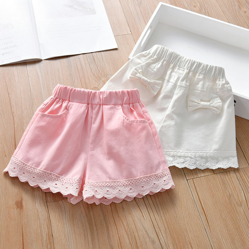 Girls' shorts 2022 summer thin baby casual versatile shorts butterfly lace Korean version for children