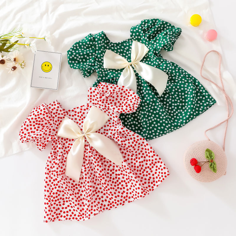 Girls' summer dress new beautiful little girls' exotic floral bubble sleeves Lolita women's treasure Princess Dress