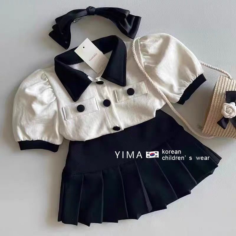 2022 new girls' summer suit girls' fashion suspender top forehead children's foreign style skirt two piece set
